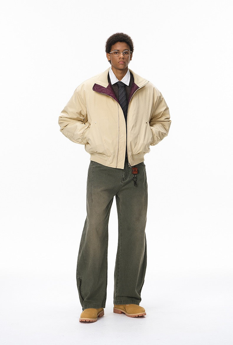 Stand Collar Flight Jacket | Cleanfit Deconstructed Cut Stand Collar Padded Jacket