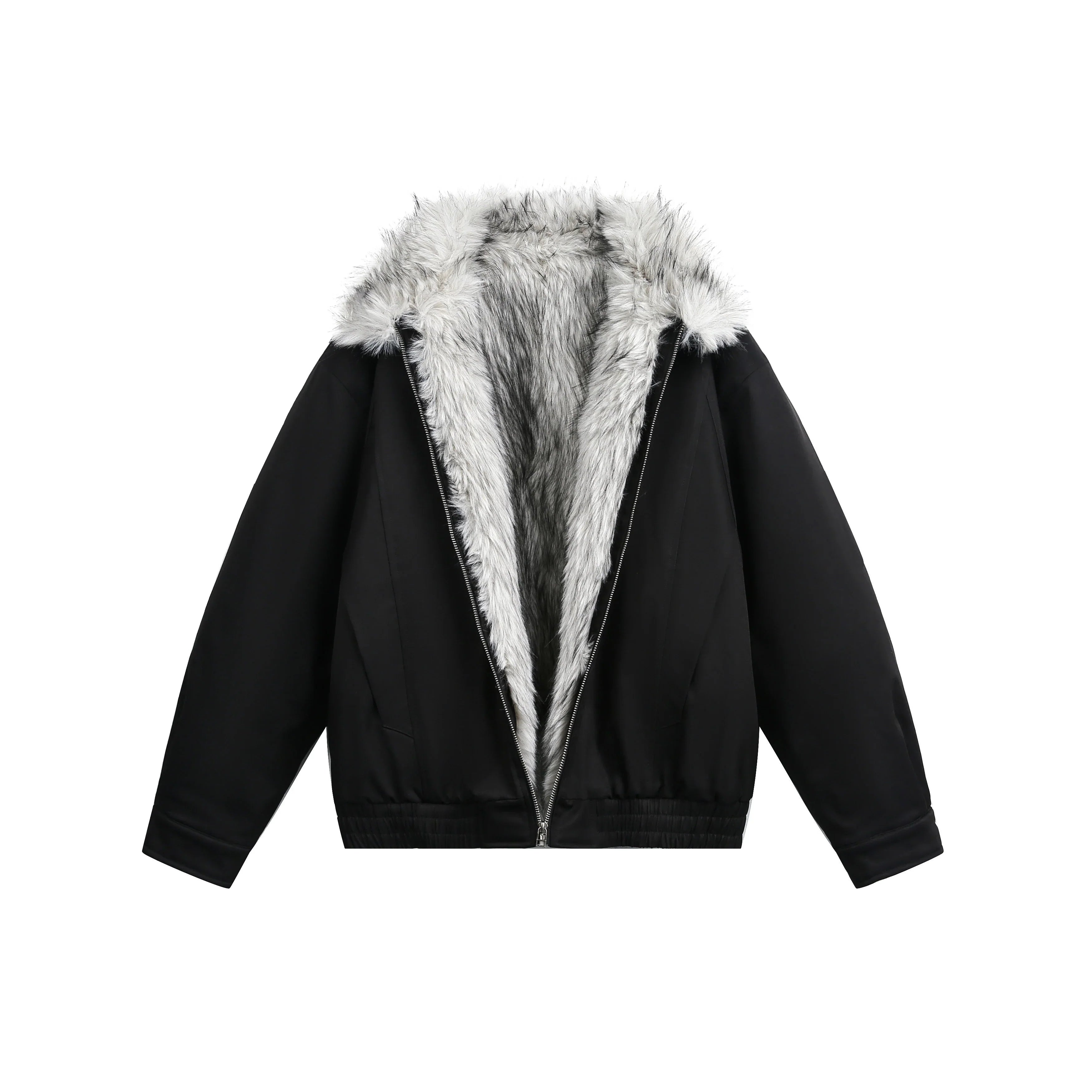 WOLF KING FUR-COLLAR HARRINGTON JACKET