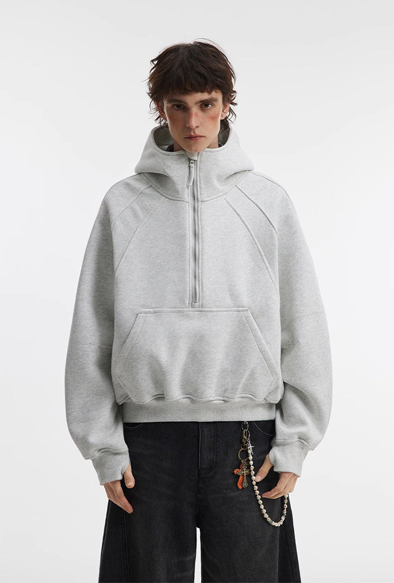 500g Heavyweight Clean-Fit Cropped Half-Zip Hoodie