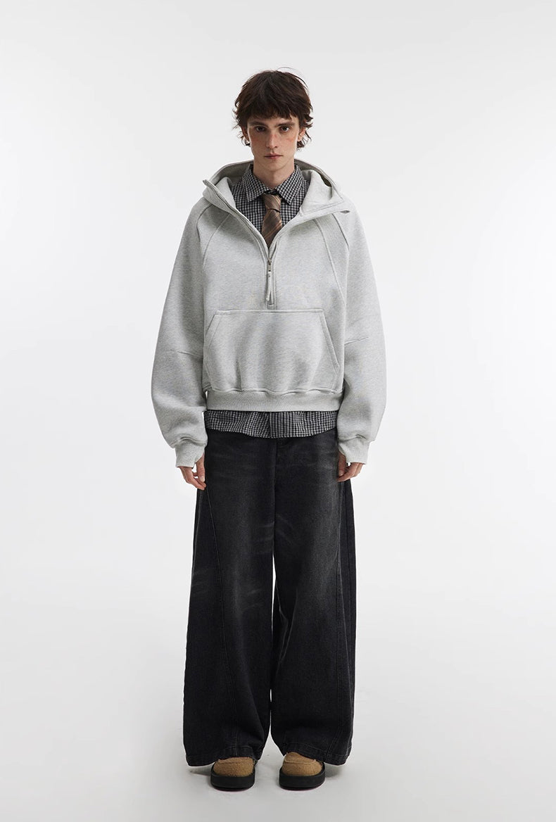500g Heavyweight Clean-Fit Cropped Half-Zip Hoodie