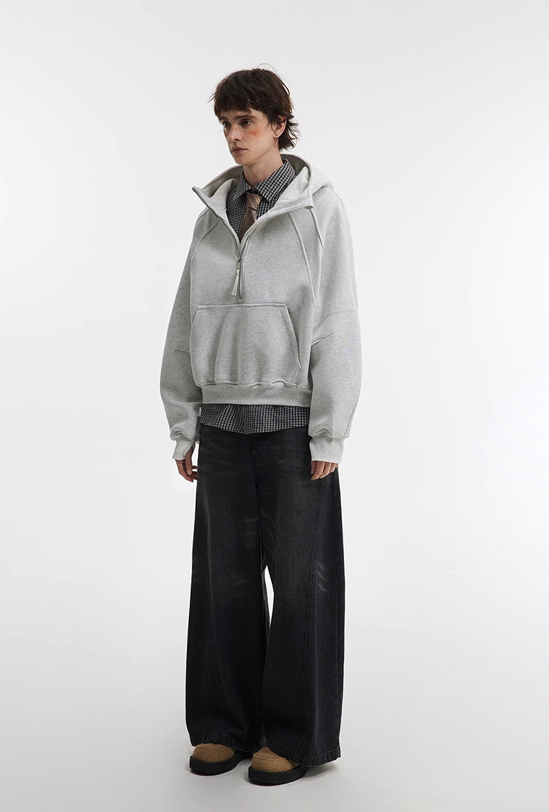 500g Heavyweight Clean-Fit Cropped Half-Zip Hoodie