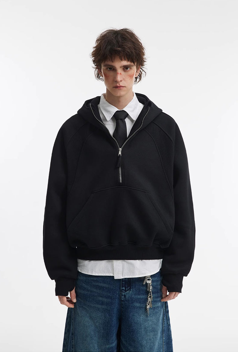 500g Heavyweight Clean-Fit Cropped Half-Zip Hoodie