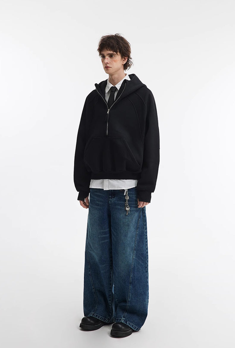 500g Heavyweight Clean-Fit Cropped Half-Zip Hoodie