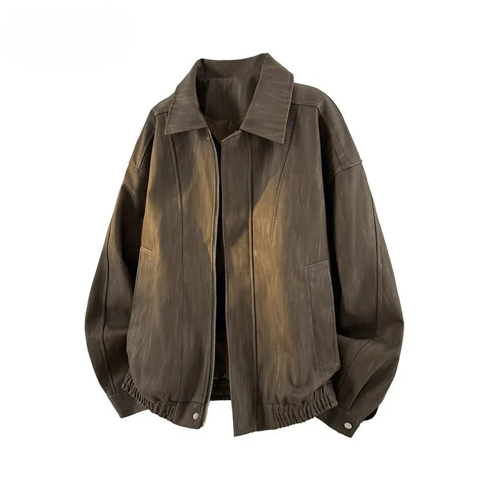 DYED FAUX LEATHER HARRINGTON JACKET