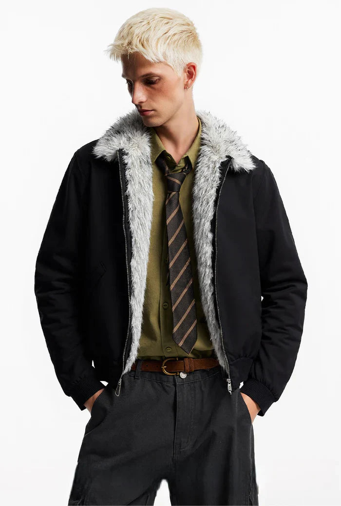 WOLF KING FUR-COLLAR HARRINGTON JACKET