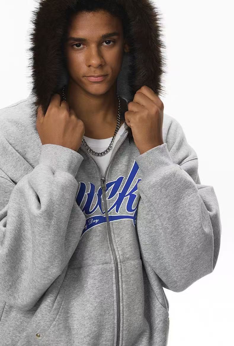 Winter ’25 Boxy Cropped Hoodie with Embroidered Accents and Plush Collar [DROP2-009]