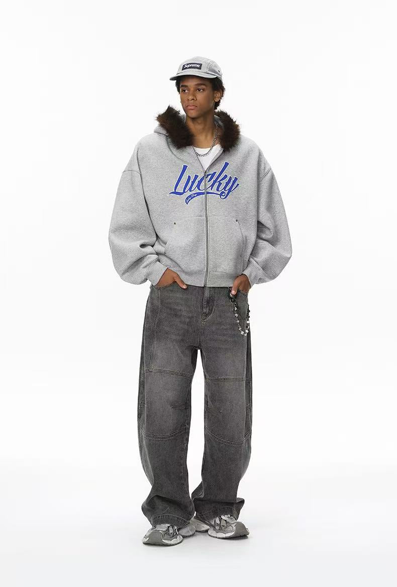Winter ’25 Boxy Cropped Hoodie with Embroidered Accents and Plush Collar [DROP2-009]
